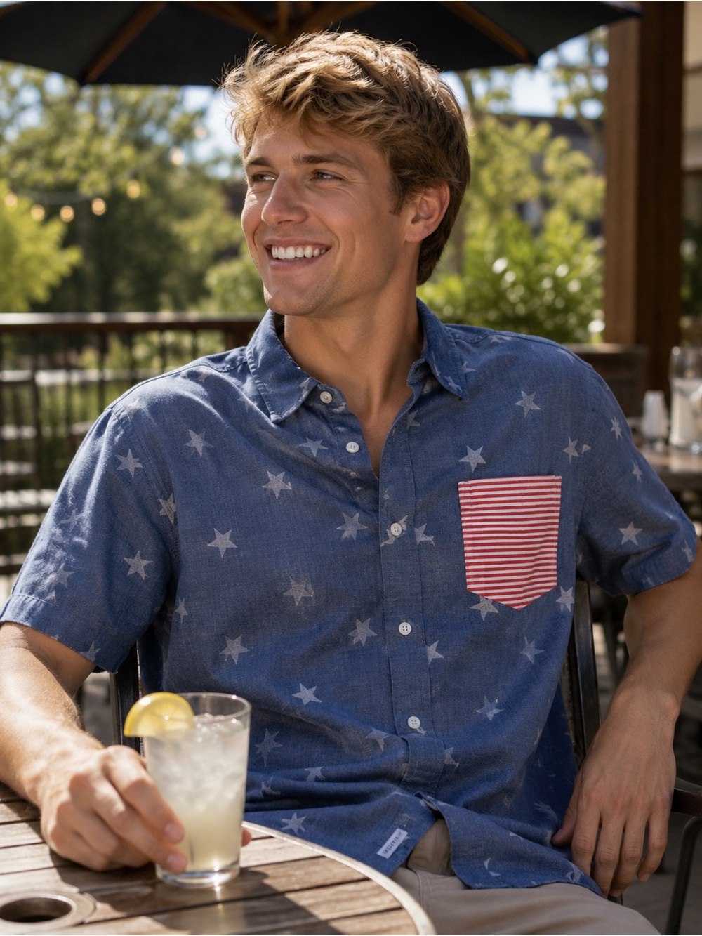 Quiksilver Blue Star Print s/s Button-Down with Red Striped Patriotic flag shirt